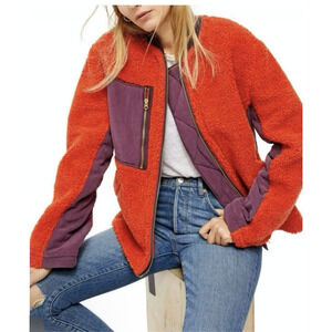 We The Free Free People Wms Rivington Sherpa Fleece Jacket M Red Gorpcore Cozy